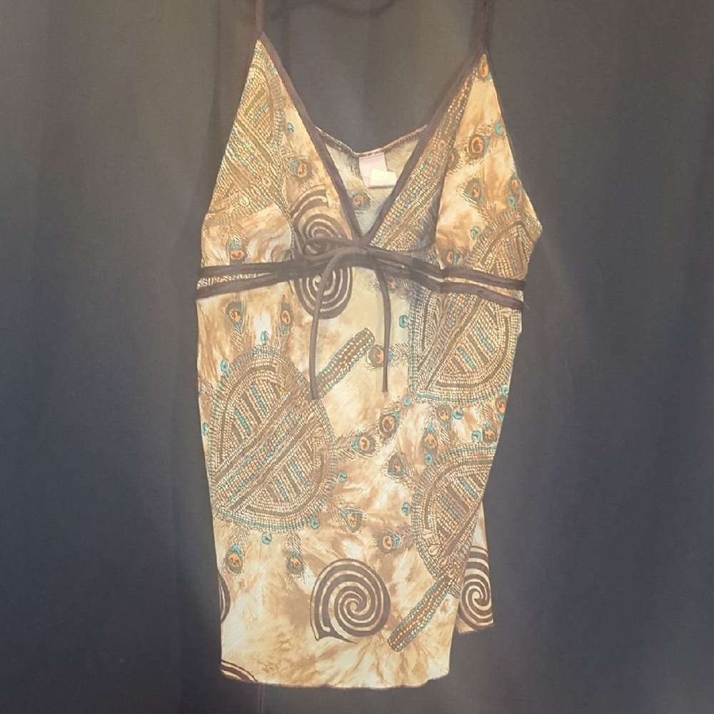 Women's Brown Printed V-Neck Camisole with Teal Accents
